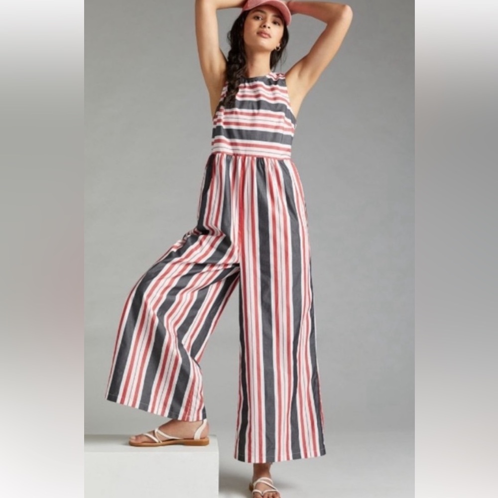 New Mauve byAnthropology wide leg red white & blue nautical jumper relax fit 🇺🇸